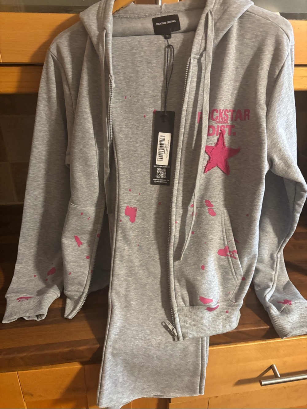 Rockstar Original Women's Gray Zip Hoodie with Pink Star Detail